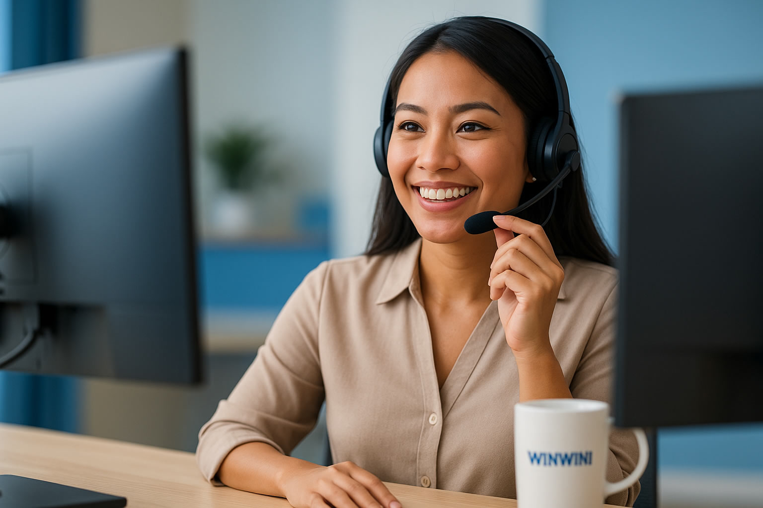 WINWINI service provider answering a call.